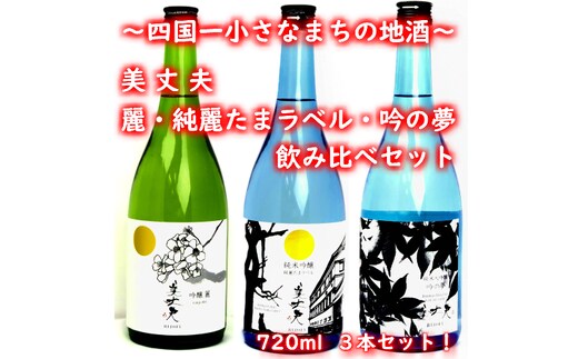 【四国一小さなまちの地酒】 美丈夫 720ml×３本 飲み比べセットC（吟醸 麗・純米吟醸 純麗たまラベル・純米大吟醸 吟の夢）