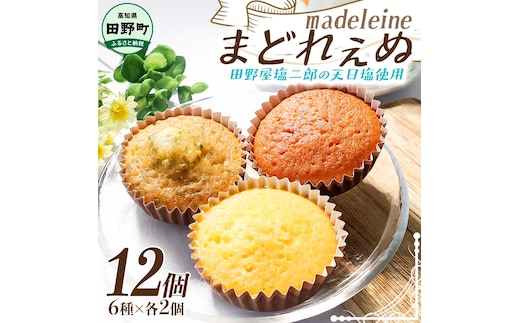 まどれぇぬ マドレーヌ 12個入り(6種×各2個) 田野屋塩二郎の天日塩使用 取り寄せ スイーツ デザート 完全天日塩 おやつ お菓子 洋菓子 焼き菓子 プレゼント 個包装 お取り寄せスイーツ 配送 高知 返礼品