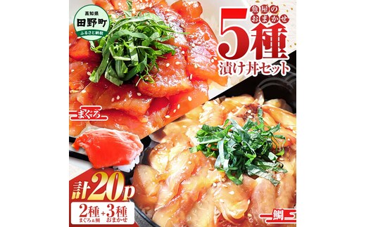 これが魚屋の漬け丼だ！魚屋のおまかせ5種漬け丼セット(マグロ＋鯛＋おまかせ3種) 5種×4P 合計20パック 各80g 鮪 鯛 詰め合わせ 漬け丼 漬け どんぶり 丼 20パック 海鮮 魚 真空パック 個食 個包装 冷凍