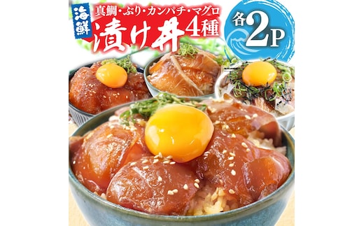 KYF118 緊急支援 海鮮 真鯛・ブリ・カンパチ・マグロの漬け丼セット4種×2P《迷子の真鯛を食べて応援 養殖生産業者応援プロジェクト》応援 惣菜 そうざい 冷凍 保存食 小分け パック 高知 海鮮丼 一人暮らし〈高知市共通返礼品〉
