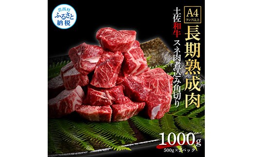 TKA217 天下味 エイジング工法 熟成肉 土佐和牛 特選スネ肉 煮込み角切り 500g×2 合計1kg エイジングビーフ スネ肉 国産 肉 牛肉 和牛 人気 老舗焼肉店 冷凍 新鮮 真空パック 高級 お祝い 高知 高知県 芸西村 故郷納税 19000円 返礼品 贈り物 贈答 ギフト