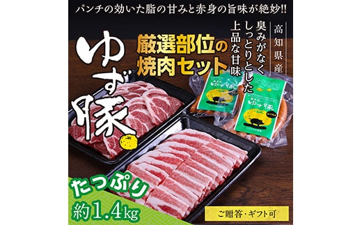 GRS006 【高知のブランド豚/ゆず豚】厳選部位の焼肉セット（約1.4kg）- 焼肉用 肩ロース500g バラ500g ソーセージ5本入り×2P BBQ やきにく 焼き肉 ソーセージ 豚肉 国産 詰め合わせ セット ギフト・熨斗対応可 贈答