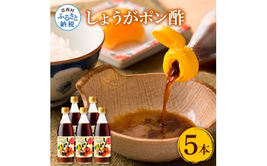 SNS009 生姜ぽん酢360ml×5本 - 高知県産の柚子をふんだんに使ったゆずぽん酢に爽やかな辛味の黄金しょうがをたっぷり加えた特別な一品 ポン酢 ぽん酢しょうゆ 生姜 黄金しょうが 調味料 ドレッシング 鍋