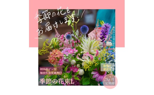 t157tmf 《3ヵ月定期便》生花花束 ブーケ 初回花瓶付L 定期便 定期コース 全3回 初回花瓶付き 延命剤付き 花びん 生花 花束 ブーケ 花 お花 おすすめ 可愛い キレイ おしゃれ 季節のお花 供花 お供え