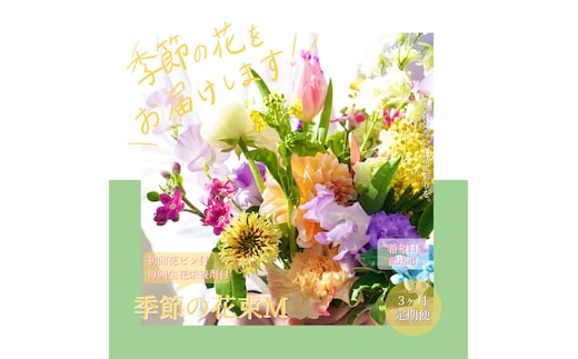 t154tmf 《3ヵ月定期便》生花花束 ブーケ 初回花瓶付M 定期便 定期コース 全3回 初回花瓶付き 延命剤付き 花びん 生花 花束 ブーケ 花 お花 おすすめ 可愛い キレイ おしゃれ 季節のお花 供花 お供え