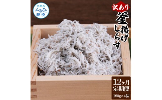 t196mmk 〈12ヶ月定期便〉訳あり 釜揚げシラス 180g×4個 定期便 定期コース 12ヶ月 しらす シラス 釜揚げ 新鮮 塩分控えめ 離乳食 わけあり ワケあり 不揃い しらす丼 海鮮丼 お茶漬け