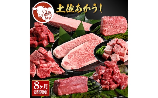 ＜8ヶ月定期便＞土佐あか牛協会が認定する「土佐熟成あかうし」詰め合わせ8種（合計3.3kg）サイコロステーキ ロース カルビ スネ ヒレ サーロイン ブロック肉 特選 赤身 牛 牛肉 和牛 国産 天下味 エイジング工法 熟成肉
