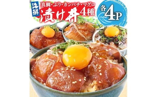 漬け丼 4種 海鮮丼 海鮮丼セット 真鯛 ブリ カンパチ マグロ 漬け丼セット 80g×各4P 計16P 海鮮 漬け お茶漬け 鯛 ぶり 鰤 かんぱち まぐろ 鮪 冷凍 小分け パック ご飯 晩御飯 惣菜 刺身 高知県 