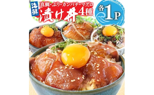 漬け丼 4種 海鮮丼 海鮮丼セット 真鯛 ブリ カンパチ マグロ 漬け丼セット 80g×各1P 計4P 海鮮 漬け お茶漬け 鯛 ぶり 鰤 かんぱち まぐろ 鮪 冷凍 小分け パック ご飯 晩御飯 惣菜 刺身 高知県 
