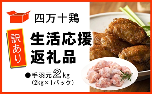 【訳あり】四万十鶏 手羽元 2kg（生活応援返礼品）