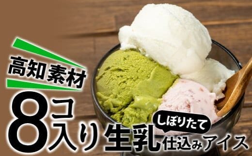 搾りたて生乳仕込みの濃厚ミルクアイス高知満載フレーバー 8個セット／Qak-A34