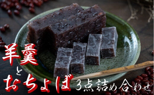 四万十町老舗和菓子屋のおちょぼと羊羹3点詰め合わせ／Iyy-05