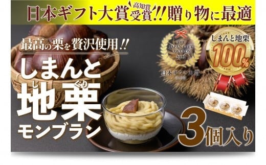 【新栗】【添加物不使用】栗のおいしさを追求！「しまんと地栗モンブラン(3個入)」／Qdr-A77 