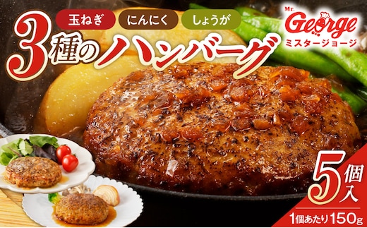 ジョージハンバーグ5個セット 3種（サワヤカ・スタミナ・ショーガ）のソース付_Ax031