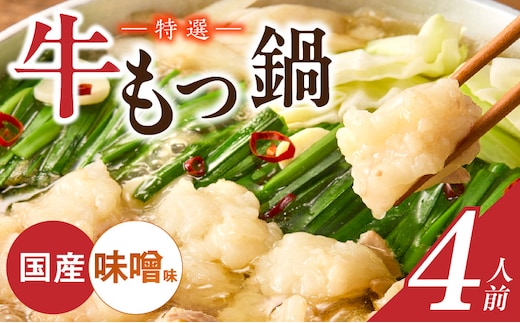 博多名物 国産牛 特選もつ鍋 味噌味 4人前セット _Cn139-02