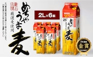 本格麦焼酎 めちゃうま麦25度2Lパック×6本セット_焼酎 麦焼酎 めちゃうま麦 25度 2L 6本 セット 鷹正宗 紙パック 本格焼酎 プリン体糖質ゼロ 口当たり優しく まろやかな旨み 麦の香ばしさ ソフトな飲み心地 お酒 アルコール 福岡県 久留米市 お取り寄せ 送料無料_El017