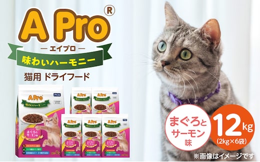 A Pro 味わいハーモニー 猫用 ドライフード（まぐろとサーモン味）2kg×6袋_Pf044-02
