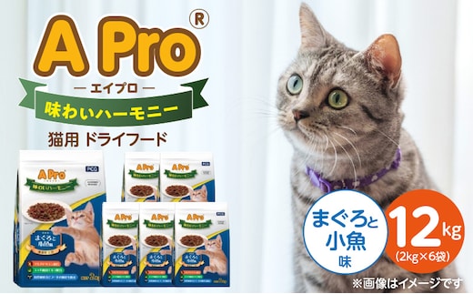 A Pro 味わいハーモニー 猫用 ドライフード（まぐろと小魚味）2kg×6袋_Pf044-03