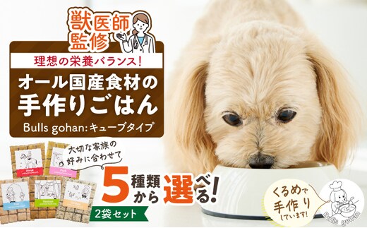 ペットフード 無添加ドッグフード・ブルズごはんCUBEタイプ 300g×2袋(馬・豚・鹿・鶏・魚の中から2つ)