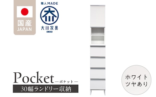 ランドリー収納 【ポケット 30 HI】 ホワイト つや有_Qd076-01