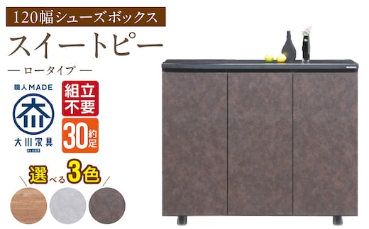 【組立不要】大川家具 シューズボックス［スイートピー］ロータイプ 幅120cm _Qd156