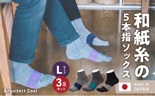 和紙×コラーゲンナイロン異素材コラボで足の悩みをサポート 爽快な履き心地 アルキテクト・クール３足入り（３色/L寸）