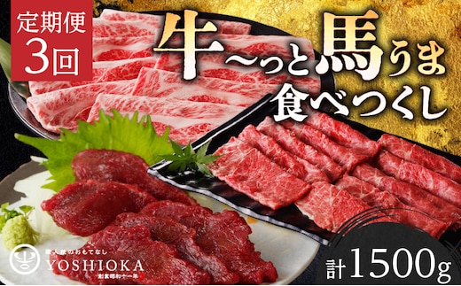 【定期便3回】よしおか総本店牛～っと馬まうま食べつくし定期便