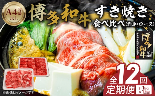 博多和牛赤身・ロースすき焼き食べ比べ 計1kg 12回定期便 _Tk058