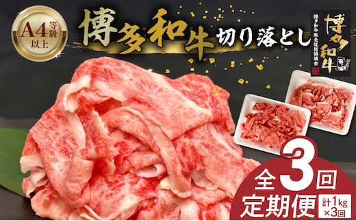 博多和牛切り落とし 500g×2パック 3回定期便 _Tk062