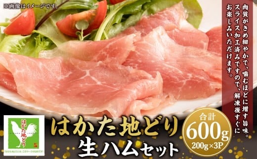 はかた地どり 生ハム セット 600g(200g×3P) 地鶏 ハム 鶏肉 とり肉 地鶏肉 スライス加工済み 冷凍 国産