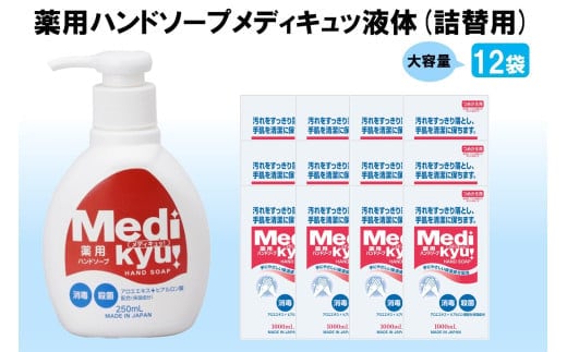 薬用ハンドソープ メディキュッ 液体 詰替用 1000ml×12袋【B2-018】