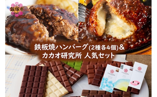 鉄板焼ハンバーグ(2種各4個)＆カカオ研究所 人気セット【B3-088】