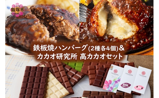 鉄板焼ハンバーグ(2種各4個)＆カカオ研究所 高カカオセット【B2-022】
