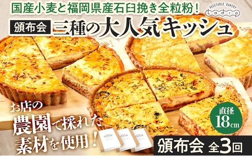 【頒布会】三種の大人気キッシュ1枚ずつ（月1回／全3回） キッシュ お取り寄せグルメ ご当地グルメ お取り寄せ グルメ 食べ物 取り寄せ 福岡 九州 お土産 福岡土産 ご当地 食品 福岡県 田川市 冷凍食品 特産品