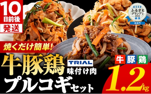 プルコギ 味付け肉 牛肉 豚肉 鶏肉 食べ比べ 詰め合わせ 冷凍 味付き 小分け 真空パック 大容量 焼肉 お試しセット 1.2kg 惣菜 おかず 時短 焼くだけ 簡単調理 韓国料理 お弁当 最短10日発送