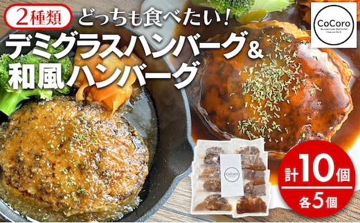 どっちも食べたい デミグラスハンバーグ＆和風ハンバーグ 各5個 10個 ハンバーグ 手ごね 和風 デミグラス 国産 晩御飯 おかず お弁当 冷凍 合挽 レンジ 温めるだけ レンチン 湯銭 二種 福岡 お土産 九州 福岡土産 福岡県