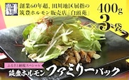 ふるさと納税限定仕様　ファミリーパック　【味付ホルモン400ｇ×③、自家製　煮込タレ③、つけタレ①】