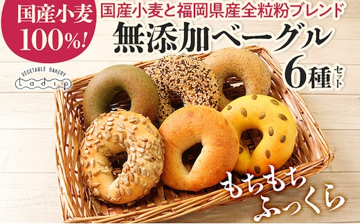 【無添加／国産】ベーグルセット（国産小麦と福岡県産全粒粉ブレンド） 6種 やわらかい パン 詰め合わせ 冷凍 無添加 福岡県 福岡 九州 グルメ お取り寄せ ※沖縄・離島は配送不可