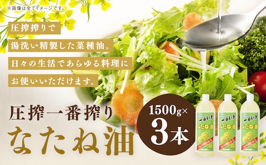 圧搾一番搾り なたね油 1500g×3本 セット 食用油 揚げ物