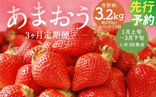 【3回定期便】福岡県産 あまおう 合計約1,080g 約270g×4パック 【2027年1月上旬~3月下旬迄発送】