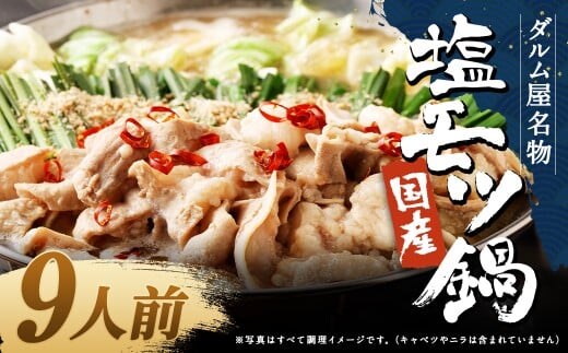 ダルム屋名物【国産】塩モツ鍋 9人前(3人前×3) 塩 牛 もつ モツ 鍋 ちゃんぽん 麺 セット 牛 小腸 国産 冷凍