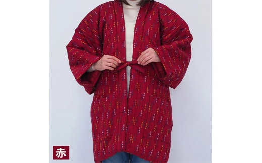 綿入れ 半纏 小豆柄 【赤】 はんてん 織物 手縫い