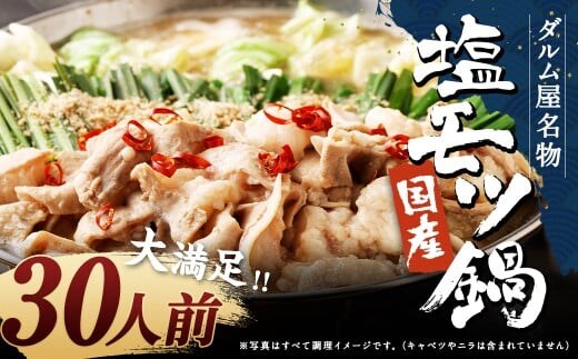 ダルム屋名物【国産】塩モツ鍋 30人前(3人前×10) 塩 牛 もつ モツ 鍋 ちゃんぽん 麺 セット 牛 小腸 国産 冷凍