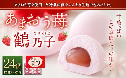 【季節限定】あまおう 苺鶴乃子 24個入(12個入×2箱)和菓子 苺 箱入り 太宰府市 あん あんこ 餡