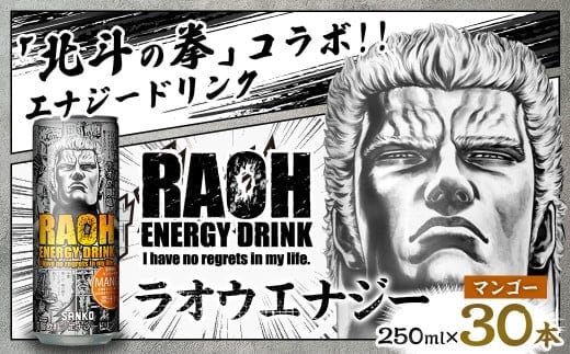 ラオウエナジー マンゴー 1ケース/30本入り 「北斗の拳」コラボ 250ml×30本 合計7.5L エナジードリンク ラオウ エナジー マンゴー味 炭酸飲料 常温 福岡県 太宰府市