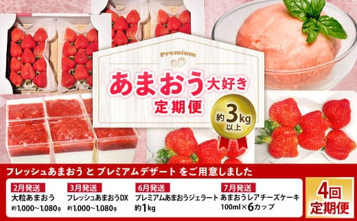 【予約受付・4回定期便】あまおう大好き定期便 あまおう あまおうジェラート あまおうレアチーズケーキ フルーツ 果物【2026年2月上旬~7月下旬発送予定】