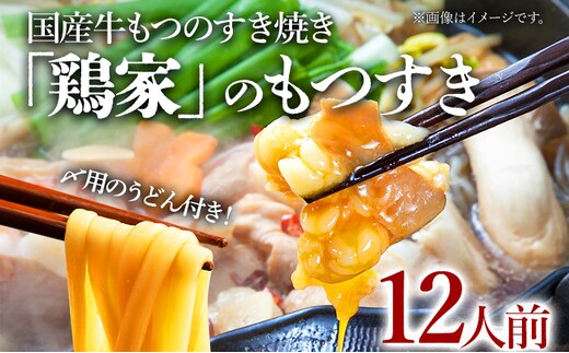 「鶏家」のもつすきセット【2人前×6セット】 合計12人前 国産 牛もつのすき焼き 牛モツ もつ すき焼き タレ付き うどん 鍋セット ギフト 贈り物 冷凍 送料無料