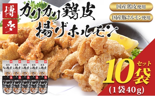 博多 カリカリ鶏皮 揚げホルモン 合計10袋 おつまみ 鶏皮 とりかわ とり皮 国産鶏 国産豚 唐揚げ ホルモン 福岡県 福岡 九州 グルメ お取り寄せ