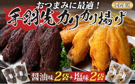 手羽先カリカリ揚げ 20本 5本入 各2袋 セット 醤油味 塩味 むなかた鶏 鶏肉 惣菜 おつまみ お取り寄せ グルメ ギフト 鶏家 宗像 国産 唐揚げ から揚げ 揚げ物 おかず 夜食 弁当 福岡
