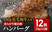 九州産黒毛和牛入 生ハンバーグ 12個入 肉汁たっぷり 120g×12個 黒毛和牛 九州産 牛豚合挽 ハンバーグ 柔らかい 肉 牛 小分け お取り寄せグルメ お取り寄せ グルメ 九州 福岡県 古賀市